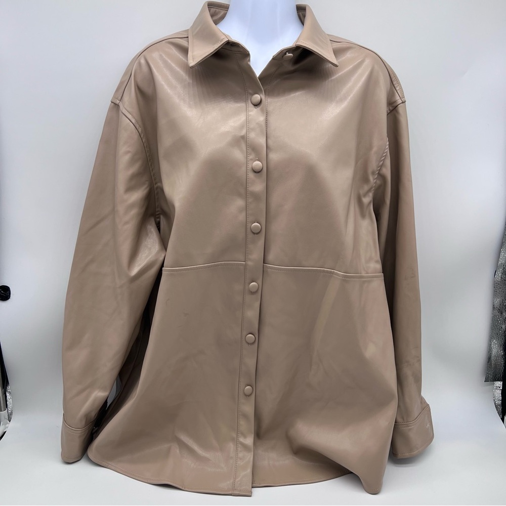 Nasty Gal Tan Faux Leather Shirt-Size 6